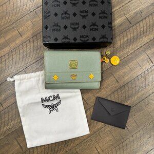 MCM Trifold Pre-owned Wallet Women's Light Green With Attached Charms